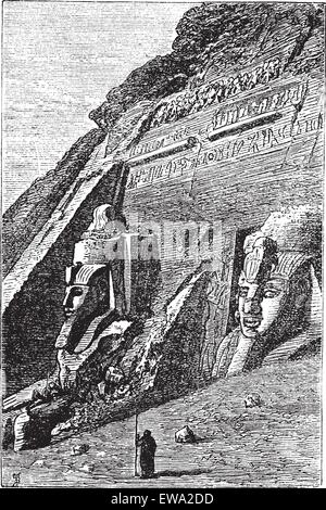 Il Grande Tempio di Abu Simbel in Egitto, durante il 1890s, vintage incisione. Vecchie illustrazioni incise del Grande Tempio di Abu S Illustrazione Vettoriale