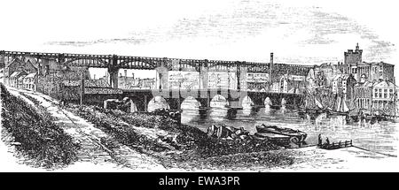 Newcastle upon Tyne in Inghilterra, Regno Unito, vintage illustrazioni incise. Trousset enciclopedia (1886 - 1891). Illustrazione Vettoriale