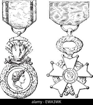 Medaglia militare, la Croce della Legione d Onore, vintage illustrazioni incise. Trousset enciclopedia (1886 - 1891). Illustrazione Vettoriale