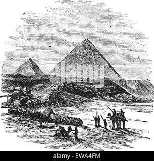 Le Piramidi di Giza,vintage illustrazioni incise.Trousset enciclopedia (1886 - 1891). Illustrazione Vettoriale