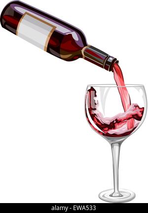 Illustrazione Vettoriale di vino rosso che viene versato in vetro. Illustrazione Vettoriale