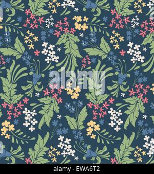 Sfondo Vintage ornato di eleganti astratta Retrò design floreale, multi-colore di fiori e foglie verde acqua scuro blu Illustrazione Vettoriale