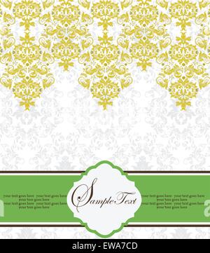 Vintage scheda invito ornato di eleganti astratta Retrò design floreale, zafferano giallo fiori e foglie su sfondo bianco Illustrazione Vettoriale