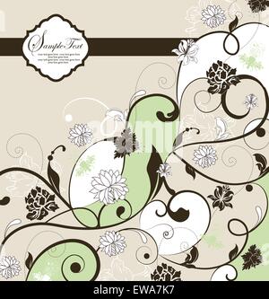 Vintage scheda invito ornato di eleganti astratta Retrò design floreale, in bianco e nero di fiori e foglie di giallo pallido e Illustrazione Vettoriale