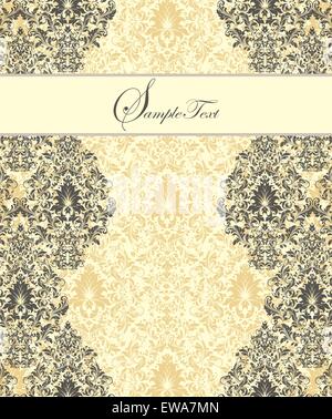 Vintage scheda invito ornato di eleganti astratta Retrò design floreale, grigio fiori e foglie di giallo pallido e bianco Illustrazione Vettoriale