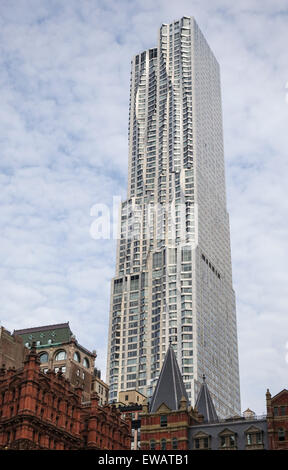 8 Spruce Street, originariamente noto come Beekman grattacielo a Manhattan, New York New York, Stati Uniti, US. Foto Stock