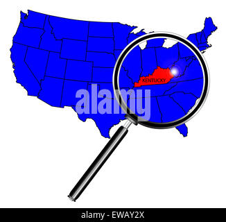 Stato del Kentucky outline e icona set inset in una mappa degli Stati Uniti d'America Foto Stock