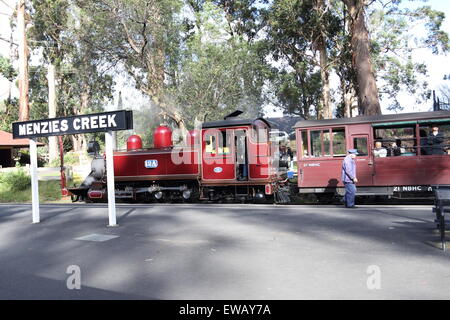 Treno a Vapore Puffing Billy a Menzies Creek Dandenong Ranges Victoria Australia Foto Stock