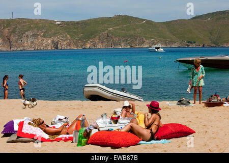 Griechenland, Kykladen, Mykonos, Panormos, Panormos Ristorante sulla spiaggia Foto Stock