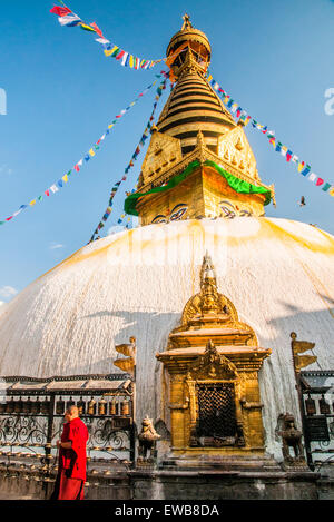 Kathmandu in Nepal, di scimmia o tempio di Swayambhunath Foto Stock