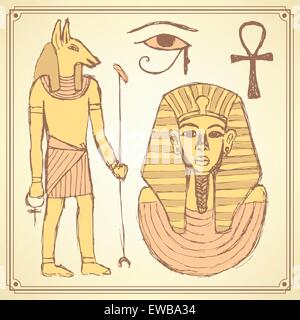 Schizzo set egiziano in stile vintage, vettore Illustrazione Vettoriale
