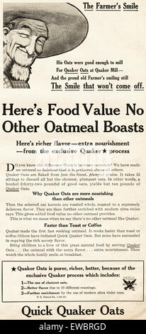 1930s Vintage American annuncio rivista datata novembre 1933 pubblicità QUAKER OATS fiocchi d'avena Foto Stock