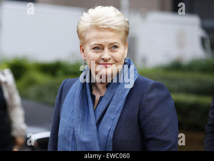 Bruxelles, Belgio. Il 22 giugno, 2015. Della Lituania del Presidente Dalia Grybauskaite arriva per un'emergenza Eurozona Vertice sulla Grecia in occasione del Consiglio europeo di Bruxelles, la capitale del Belgio, 22 giugno 2015. Credito: Voi Pingfan/Xinhua/Alamy Live News Foto Stock