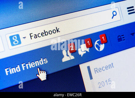 GDANSK, Polonia - 18 gennaio 2015. Facebook.com homepage sullo schermo. Facebook è un servizio online di social networking e microblogging Foto Stock