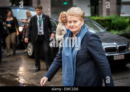 Bruxelles, Belgio. Il 22 giugno, 2015. Il Presidente lituano Dalia Grybauskaite arriva in corrispondenza di una situazione di emergenza Eurogruppo riunione dei capi di stato sulla Grecia a livello europeo la sede del Consiglio a Bruxelles, in Belgio il 22.06.2015 Eurozona ministri delle finanze stanno tenendo i colloqui di crisi sulla Grecia, ma c'era poco spazio per la speranza di una svolta nonostante Atene consegna una nuova proposta all'ultimo minuto. Credito: dpa picture alliance/Alamy Live News Foto Stock