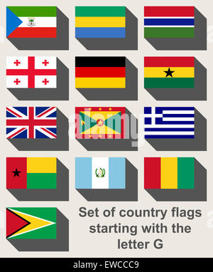Insieme di flag che inizia con la lettera G in flat web design di stile. Foto Stock