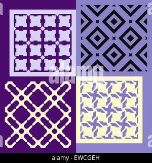 Set di quattro modelli senza giunture. Vintage addobbi geometrici. Può essere utilizzato per la carta da parati, riempimenti, sfondo della pagina web. Illustrazione Vettoriale