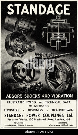 1940s wartime pubblicità industriale datata 1943 pubblicità Standage Power Couplings Ltd di Blackstock Road Londra Inghilterra Foto Stock