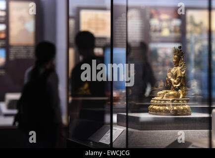 Pechino, Cina. Il 23 giugno, 2015. La gente visita un reliquie culturali mostra nel museo di capitale a Pechino Capitale della Cina, 23 giugno 2015. Un reliquie culturali mostra aperta a Pechino il martedì, in cui 232 reliquie culturali provenienti dal nord della Cina di Pechino, Tianjin e Hebei sono stati esposti al pubblico. © Luo Xiaoguang/Xinhua/Alamy Live News Foto Stock