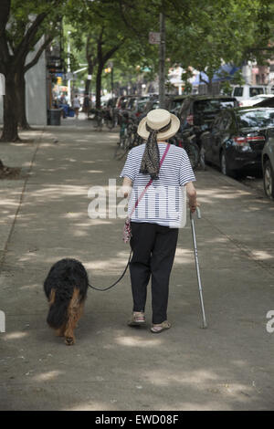 Camminando lungo il 1° Avenue nell'East Village, a Manhattan, New York City. Foto Stock