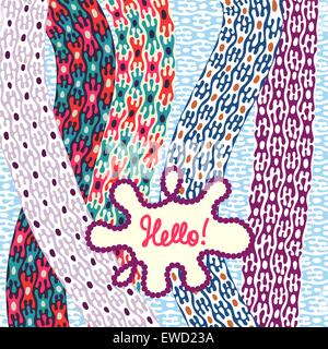 Biglietto di auguri Modello di disegno. Disegnate a mano carino pattern colorati Illustrazione Vettoriale