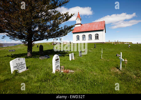 Tipico stile islandese chiesa e cimitero di Hraungerði hraungerdi Islanda Foto Stock