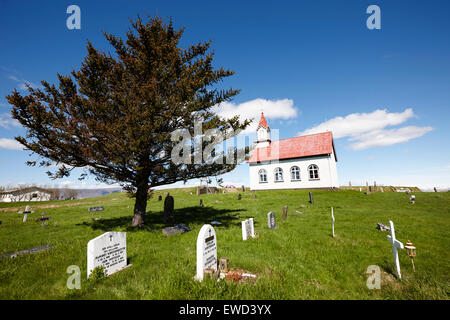 Tipico stile islandese chiesa e cimitero di Hraungerði hraungerdi Islanda Foto Stock