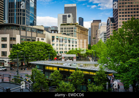 Vista di edifici di Westlake Square a Seattle, Washington. Foto Stock