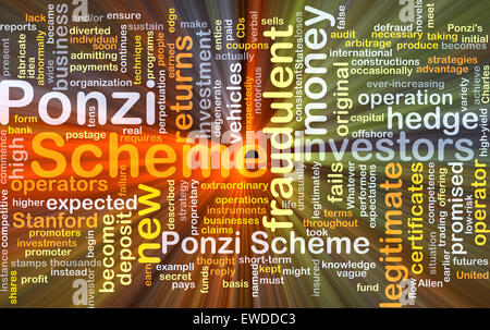 Concetto di sfondo wordcloud illustrazione di Ponzi Scheme luce incandescente Foto Stock