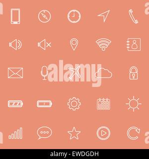 Telefono cellulare le icone della linea su sfondo arancione, vettore di stock Illustrazione Vettoriale