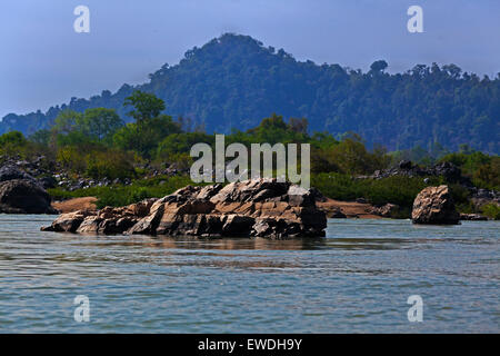 La Cambogia è visto dal fiume Mekong in 4 mila isole (Si Phan Don) - Southern, LAOS Foto Stock