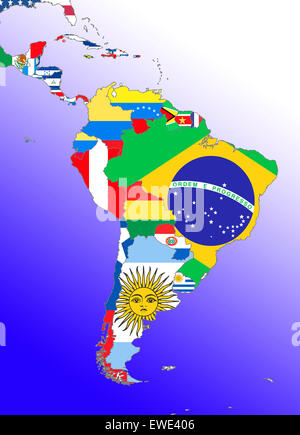 Symbolbild: Lateinamerika: Suedamerika und Mittelamerika: Laenderumrisse mit Flaggen/ immagine simbolica: America Latina: Sud Ameri Foto Stock