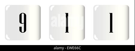 Pulsanti bianchi con i numeri 911 goffrato Foto Stock