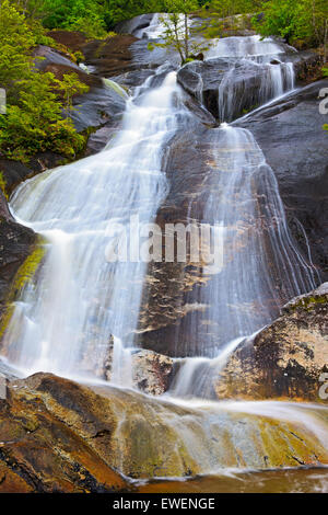 Noname cascata che scorre verso il basso sul hard rock di una montagna a destra nell'Oceano Pacifico in grande orso Foresta Pluviale lungo la BRI Foto Stock