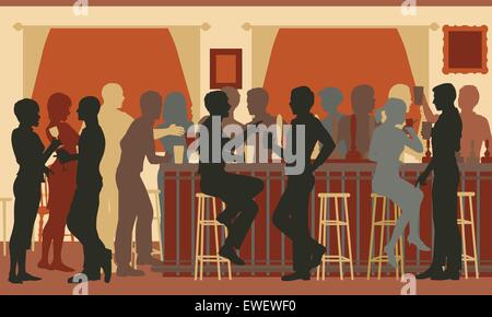 EPS8 vettoriale modificabile illustrazione di esclusione di persone bere in un affollato bar alla sera Illustrazione Vettoriale