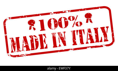 Timbri di gomma con il testo al cento per cento made in Italy all'interno, illustrazione Foto Stock