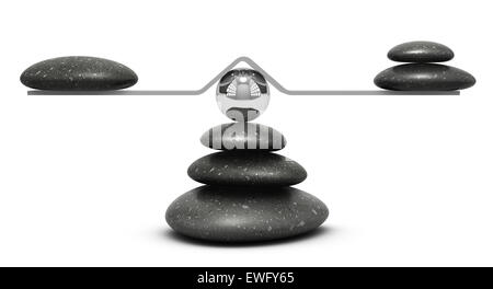Ciottoli su un altalena su sfondo bianco, il concetto di equilibrio o simbolo Foto Stock