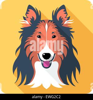 Cane collie ruvida icona design piatto Illustrazione Vettoriale