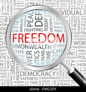 La libertà. Concetto di sfondo wordcloud illustrazione. Il concetto di stampa word cloud. Graphic collage. Illustrazione Vettoriale