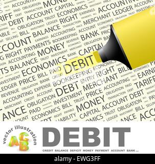 Carte di debito. Word cloud illustrazione. Tag cloud concetto collage. Illustrazione Vettoriale