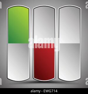 Pulsanti verticali, i pulsanti di alimentazione. Verde, Rosso membri e premuto versione modificabile. La grafica vettoriale Illustrazione Vettoriale