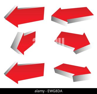 Set di 3d frecce rosse in direzioni diverse. Le frecce sinistra e destra. Illustrazione Vettoriale
