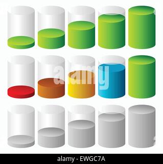 3d di livello del cilindro, di completamento, di pienezza o gli indicatori di progresso. Illustrazione Vettoriale