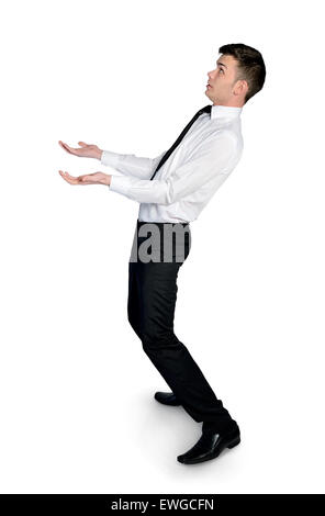 Isolate il business man che trasporta qualcosa Foto Stock