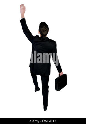 Isolate il business man salire qualcosa Foto Stock