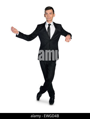 Isolate il business man punto qualcosa Foto Stock