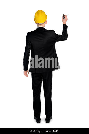 Costruttore isolato uomo scrivere qualcosa Foto Stock