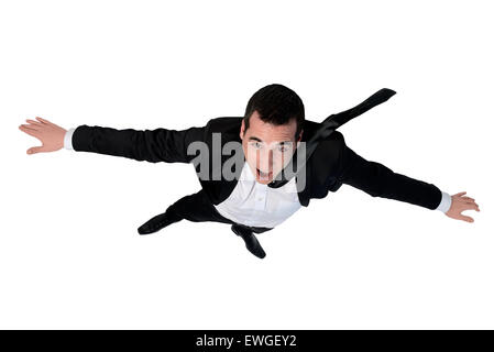 Isolate il business man fly posizione Foto Stock