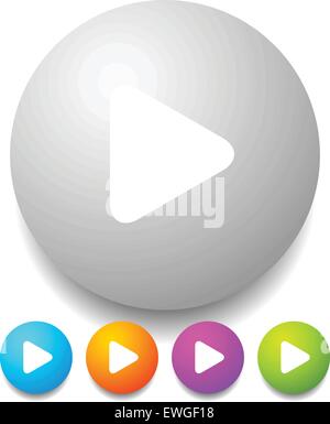 Pulsanti di riproduzione / icone isolato su bianco in 5 colori, vettore Illustrazione Vettoriale