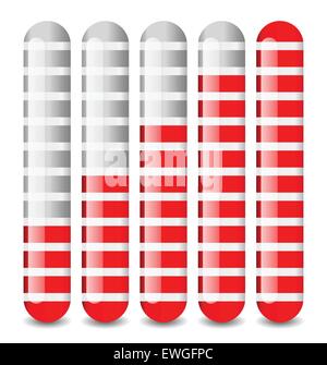 Barre verticali impostato su diversi livelli. Gli indicatori di livello. Illustrazione Vettoriale